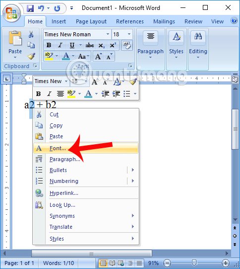 how to make type an exponent in word