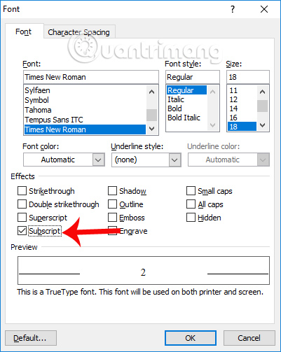How to create the index on the bottom, write the exponent in Word Picture 6