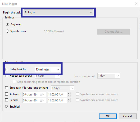 How to delay program startup with Task Scheduler on Windows 10/8/7 Picture 4