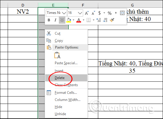 How to delete, add columns in Excel Picture 5