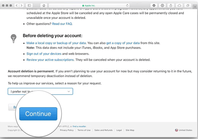 delete account with apple id