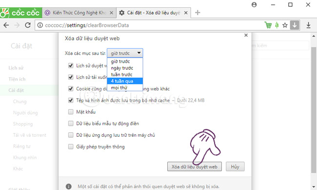 How to delete browsing history on Coc Coc? Picture 3