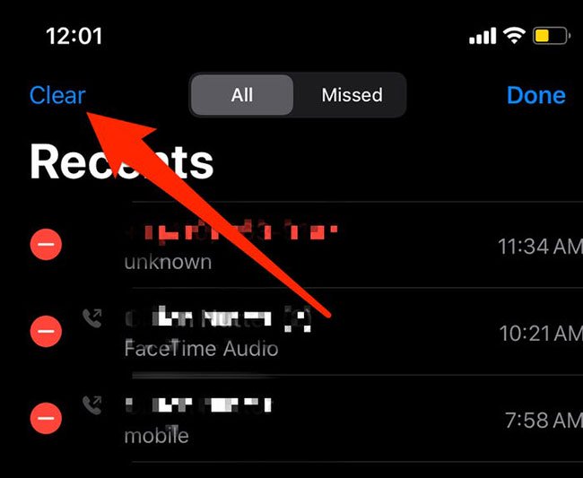 how to delete call history of one person in iphone