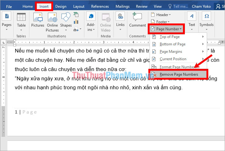 delete specific page numbers in word