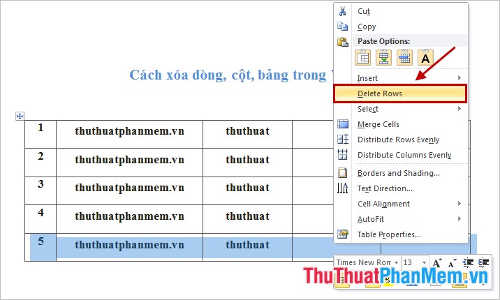 How to delete rows, columns and tables in Word - Instructions to delete tables in Word Picture 1
