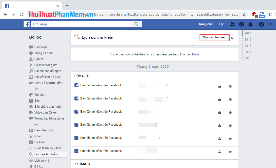 How to delete search history and activity on Facebook Picture 6