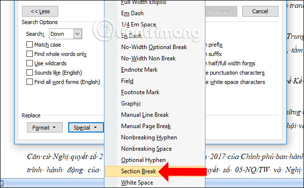 remove a section break in word 2016 for mac