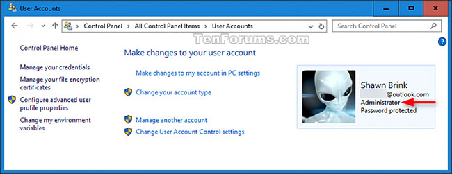 windows 10 change account type