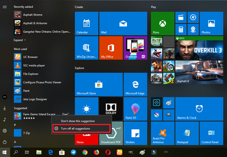 windows 10 remove suggested apps