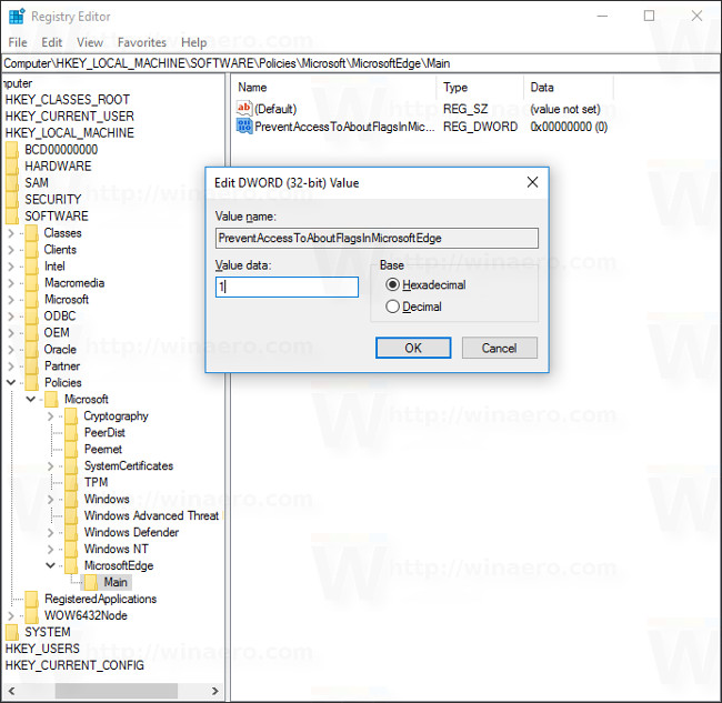 How to disable the about: flags page on Edge browser Picture 4