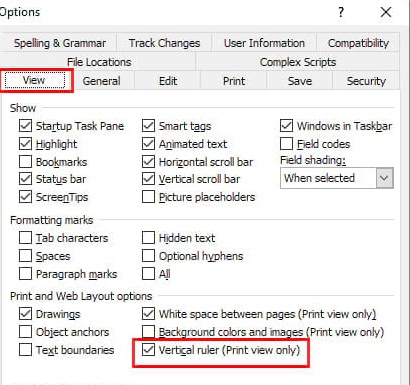 view side ruler in word