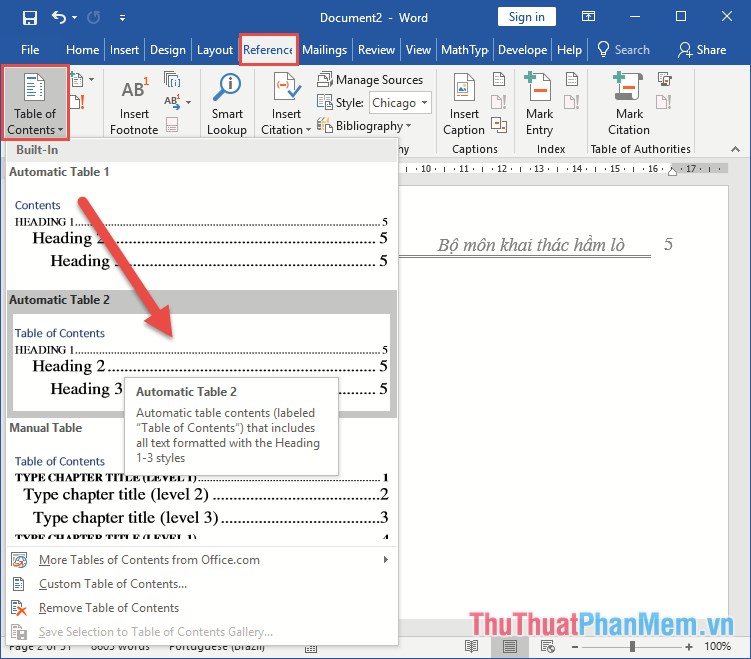 How to do automatic table of contents in Word 2013, 2016 Picture 8