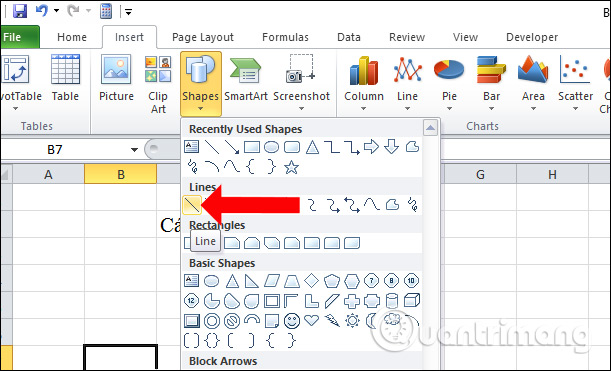 Picture 1 of How to draw a straight line, draw an arrow in Excel