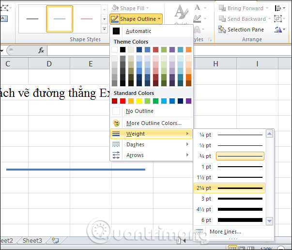 Picture 3 of How to draw a straight line, draw an arrow in Excel