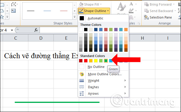 Picture 4 of How to draw a straight line, draw an arrow in Excel