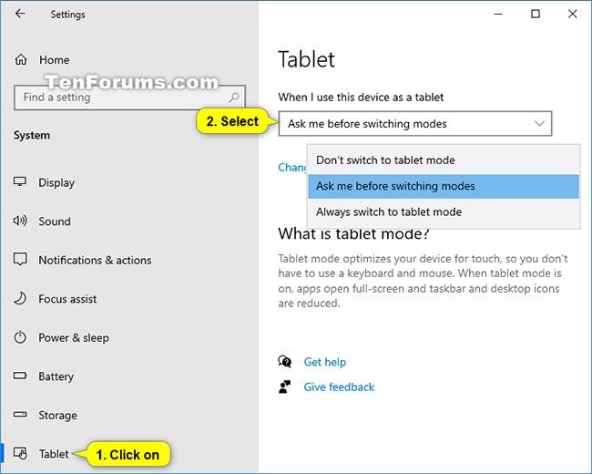 How To Enable Disable The Ask Option Before Automatically Switching To Tablet Mode In Windows 10