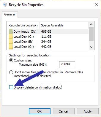 How to enable / disable the delete delete confirmation dialog box Picture 1