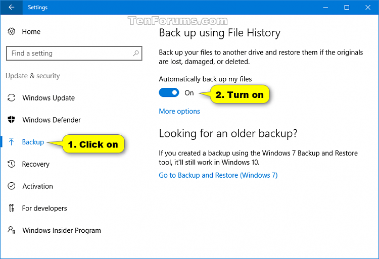 How to enable or disable the File History feature in Windows 10 Picture 2