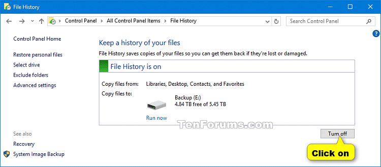 How to enable or disable the File History feature in Windows 10 Picture 4
