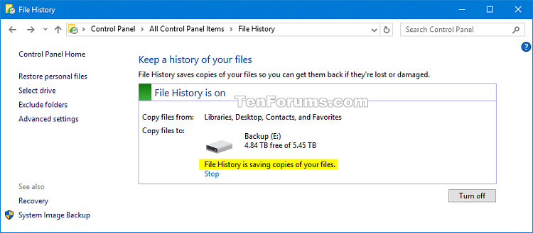 How to enable or disable the File History feature in Windows 10 Picture 7