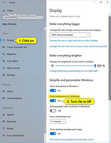 How to enable or disable transparency effects in Windows 10