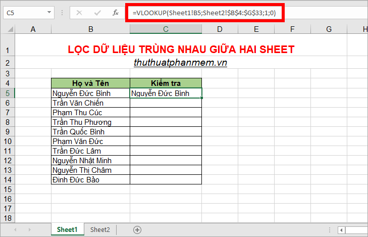 How to filter duplicate data from 2 Sheets in Excel Picture 4