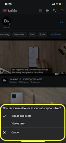 How to filter YouTube subscription data sources on iPhone and iPad Picture 5