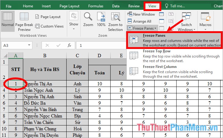 How to fix column and header rows in Excel 2007, 2010, 2013, 2016 Picture 8