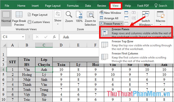 How to fix column and header rows in Excel 2016 Picture 11