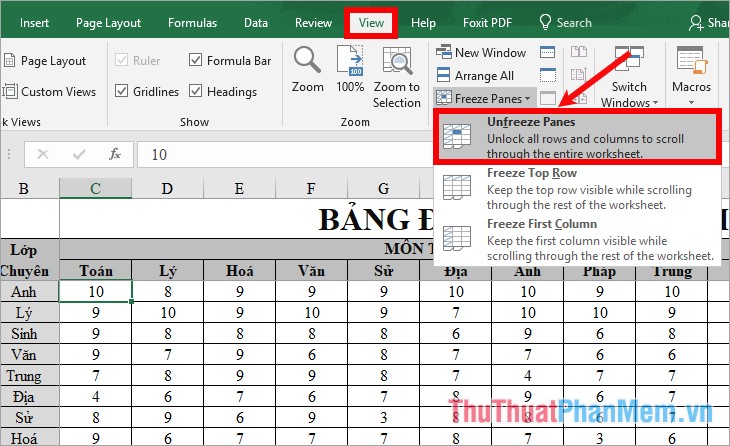 How to fix column and header rows in Excel 2016 Picture 13