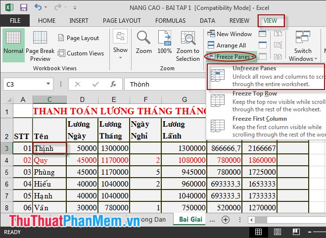 How to fix columns and headlines in Excel Picture 10