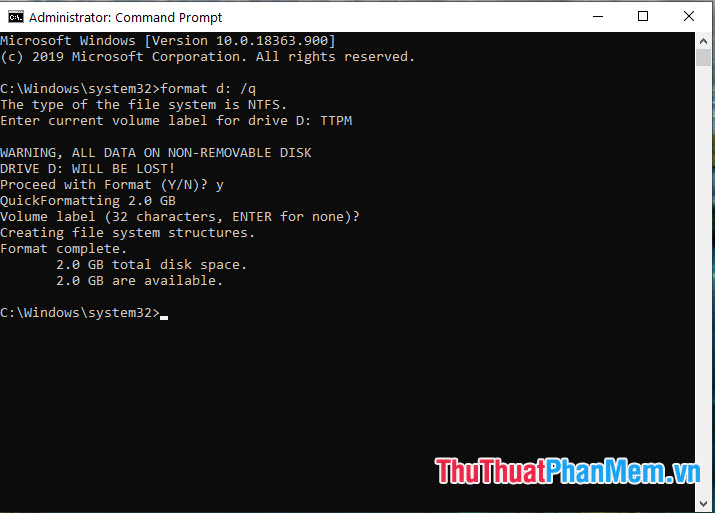 command prompt format drive ntfs