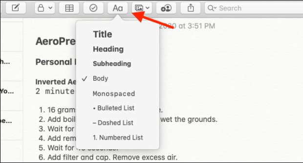 How to format Notes notes on iPhone / iPad and Mac Picture 8