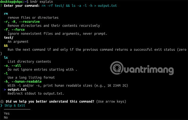 How to get an explanation of the command in a terminal with Kmdr Picture 2