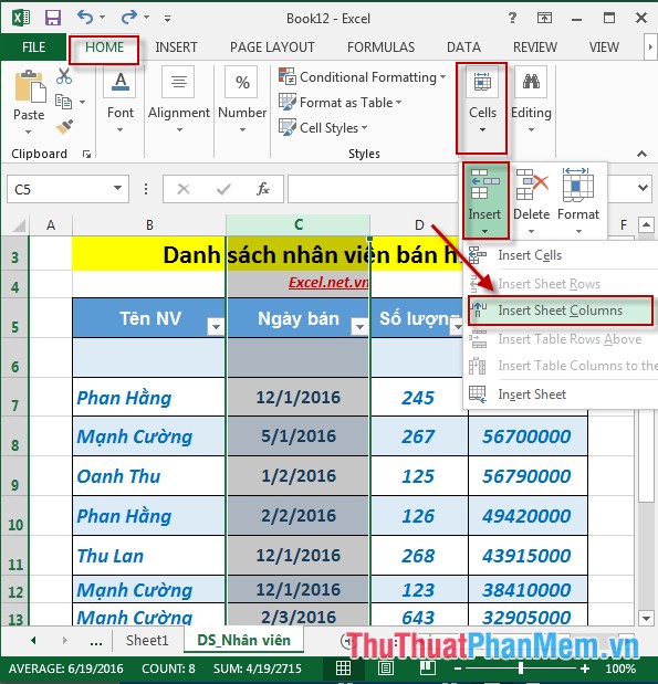 How to handle cells, columns, rows in a spreadsheet in Excel Picture 9