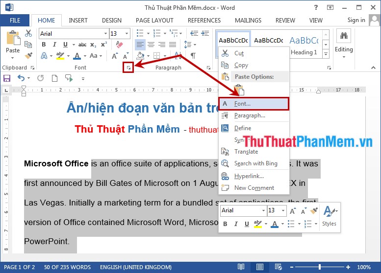 How to hide and hide any text in Word