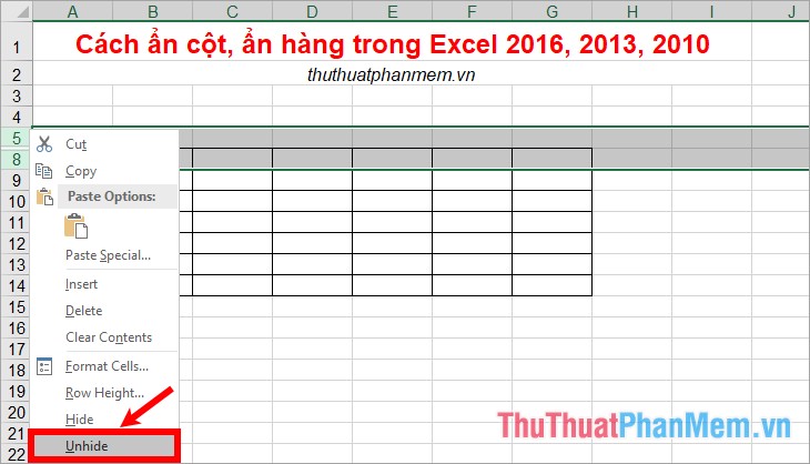 How to hide columns and hide rows in Excel 2016, 2013, 2010 Picture 11