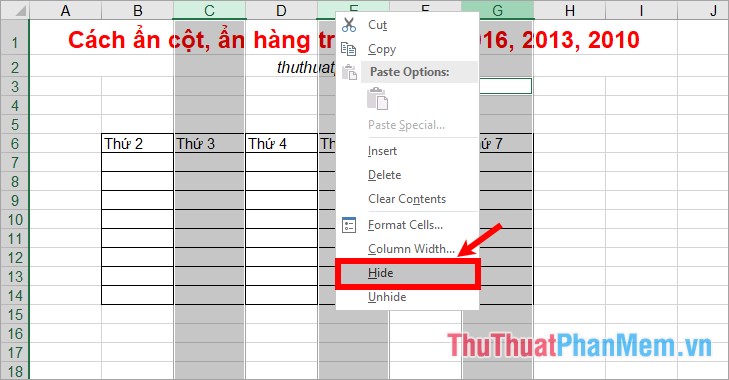 how can you unhide a column in excel 2016