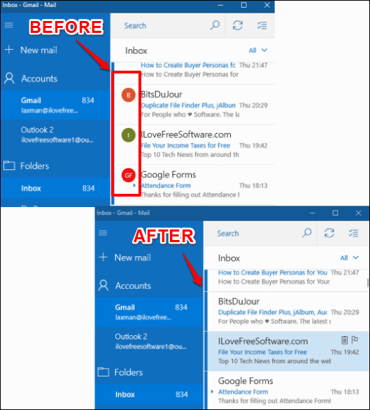 How to hide sender photos in Windows 10 Mail Picture 4