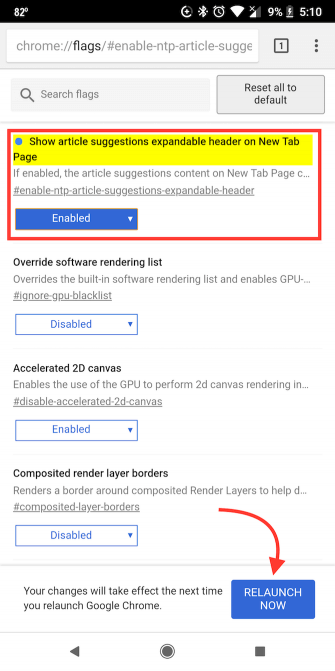 How to hide The article for you when opening a new Chrome tab on Android Picture 1