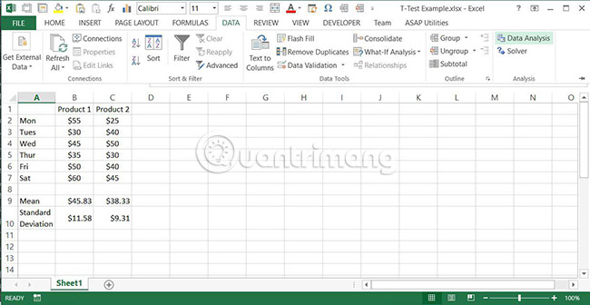 How to implement T-Test in Excel Picture 3