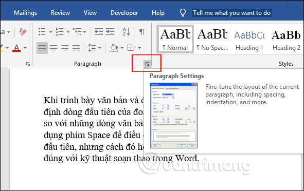 creating a first line indent in word