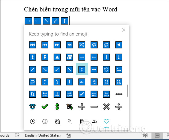 How to insert and write arrow symbols (↑ ↓ ← ↕↔ → ↘↗↙↖) in Word Picture 5
