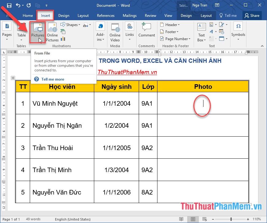 How to insert pictures into Word, Excel and align images Picture 1