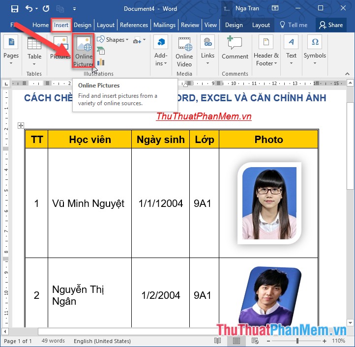 How to insert pictures into Word, Excel and align images Picture 13
