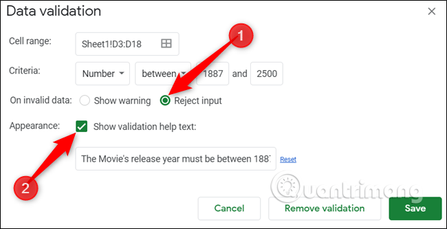 How to limit data with Data Validation in Google Sheets Picture 7