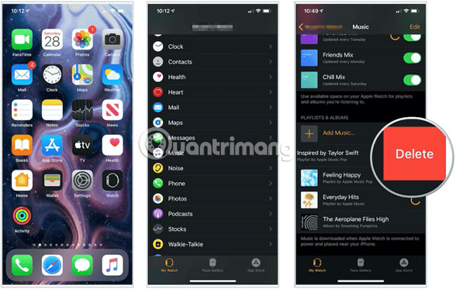 how to delete music apple watch