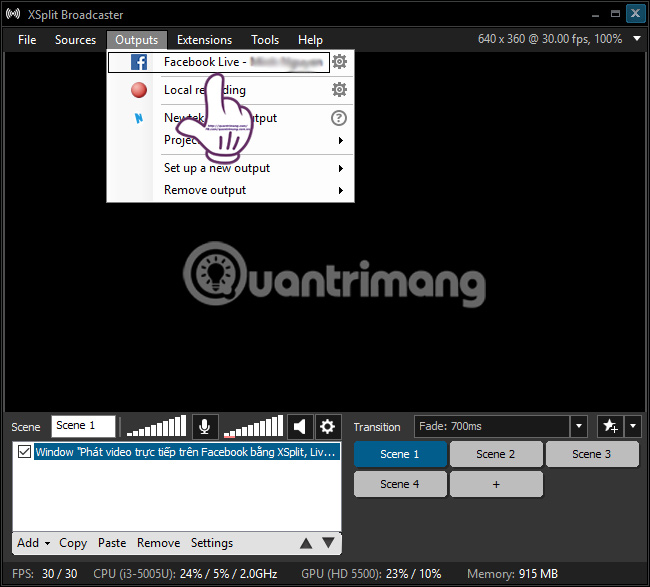 How to live stream Facebook using the software XSplit Broadcaster Picture 19