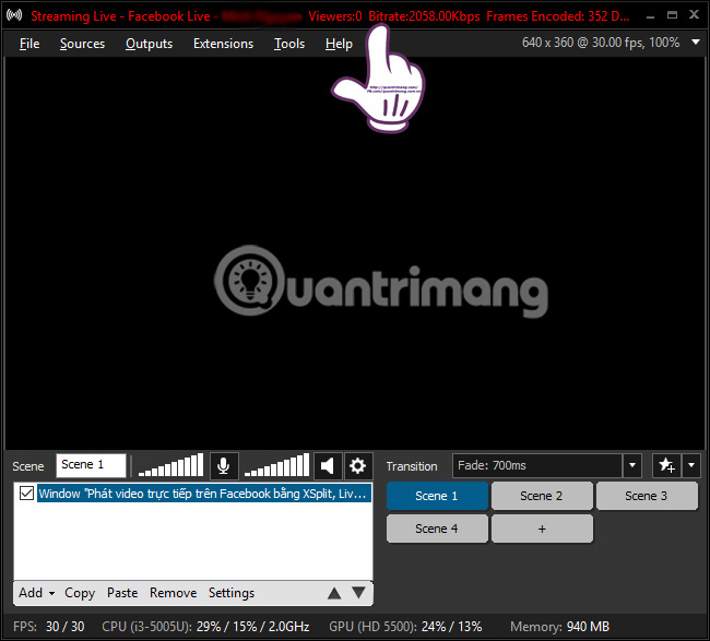 How to live stream Facebook using the software XSplit Broadcaster Picture 21