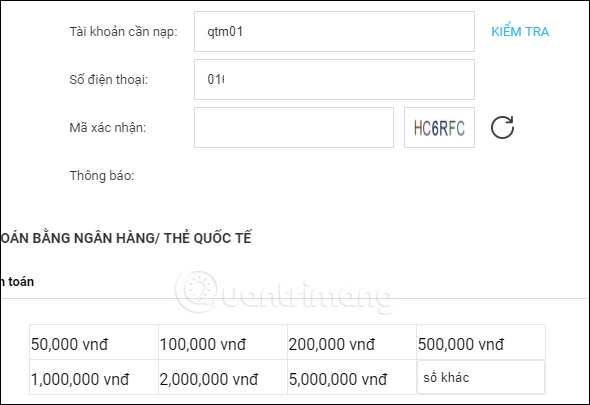 How to load VCoin card on VTC Game Picture 7